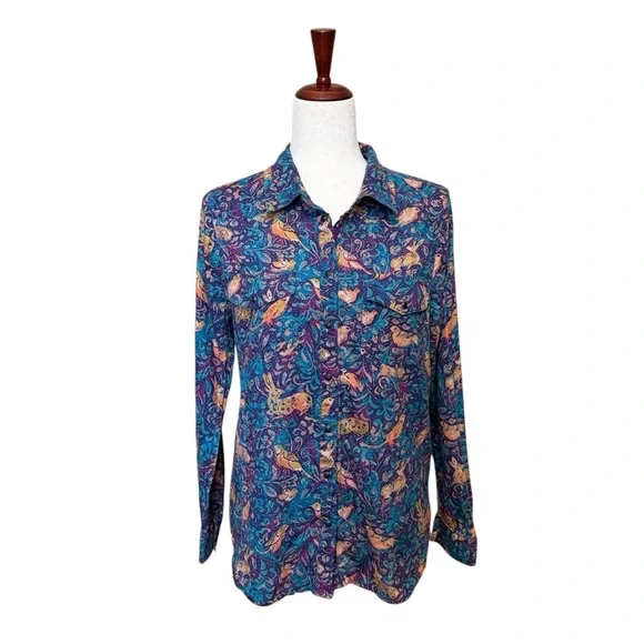 Sundance Woodsong Joy Rabbit Bird Western Boho Shirt Blue Purple Size M #2077 - Picture 3 of 8